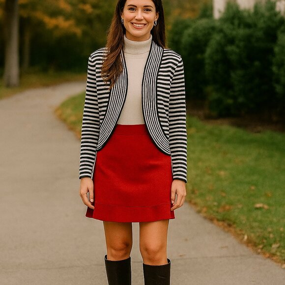 Talbots Cropped Cardigan Size M – Black & White Striped, Preppy Academia Layer - Picture 1 of 7